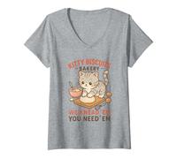 Donna Biscotti Kitty We Knead Em You Need Em Cat Baking Lover Maglietta con Collo a V