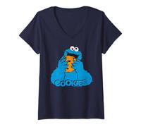 Donna Biscotti Sesame Street Monster Cookies Forever Happy Classic Maglietta con Collo a V