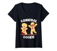 Donna Biscotto Cannibale di Pan di Zenzero Divertente Halloween Maglietta con Collo a V