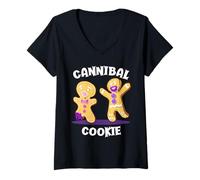 Donna Biscotto Cannibale di Pan di Zenzero Divertente Halloween Maglietta con Collo a V
