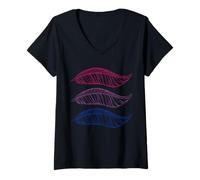 Donna Bisessuale Pride Celebration Bi-Pride Bandiera Piume Colorate Maglietta con Collo a V