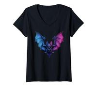 Donna Bisexual Bat Skull Goth Halloween Bi Pride Colors Gothic Maglietta con Collo a V