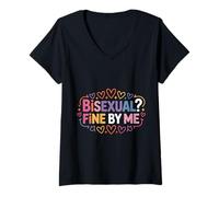 Donna Bisexual Fine By Me Orgoglio del Messaggio LGBTQ |- Maglietta con Collo a V