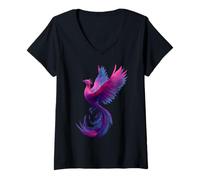 Donna Bisexual Phoenix Bird Bi Pride Flag Rising From Ashes Maglietta con Collo a V