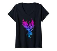 Donna Bisexual Phoenix Bird Bi Pride Flag Rising from Ashes Maglietta con Collo a V