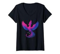 Donna Bisexual Phoenix Bird Bi Pride Flag Rising From Ashes Maglietta con Collo a V