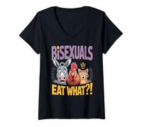 Donna Bisexuals Eat What Umorismo Animale Divertente Maglietta con Collo a V