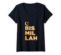 Donna Bism Allah Bismallah Corano Islamico Islamico Dio Akbar Dono Maglietta con Collo a V