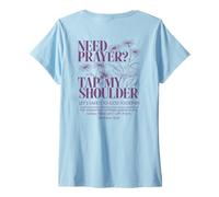 Donna Bisogno di Preghiera Toccare la mia Spalla Floreale Cristiano sul Retro Maglietta con Collo a V