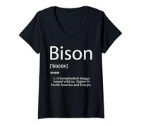 Donna Bison Definition Bovid Farm Animal Bisonte Burger Corna di Carne Maglietta con Collo a V
