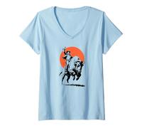 Donna Bison Rider Cowboy Dude on an American Buffalo Maglietta con Collo a V