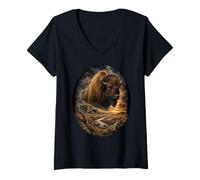 Donna Bisonte Americano Prairie Wilderness Paesaggio Bisonte Maglietta con Collo a V