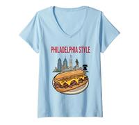Donna Bistecca alla Philadelphia Style Sandwich & Bell Silhouette Maglietta con Collo a V