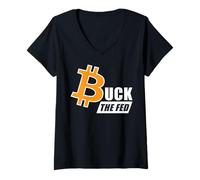 Donna Bit & Buck La Fed, Camicia Bitcoin, Crypto Maglietta con Collo a V