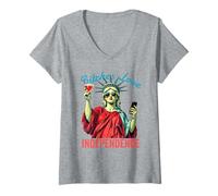 Donna Bitches Love Independence Funny 4 luglio Statua della libertà Maglietta con Collo a V