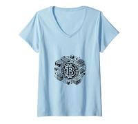 Donna Bitcoin Blockchain Tech Art per gli appassionati di Maglietta con Collo a V