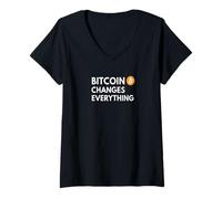 Donna Bitcoin Cambia Tutto libertà Moneta Rivoluzione Bitcoin Maglietta con Collo a V