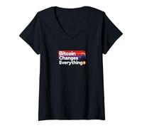 Donna Bitcoin Cambia Tutto libertà Moneta Rivoluzione Bitcoin Maglietta con Collo a V