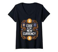Donna Bitcoin Crypto Code è la Nuova Blockchain di valuta Maglietta con Collo a V