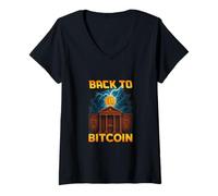 Donna Bitcoin Future Design Crypto Lightning Grafica Ricchezza Energia Maglietta con Collo a V