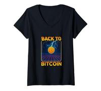 Donna Bitcoin Future Design Crypto Lightning Grafica Ricchezza Energia Maglietta con Collo a V