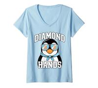 Donna Bitcoin HODL Penguin Diamond Hands Maglietta con Collo a V