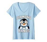 Donna Bitcoin HODL Penguin Diamond Hands Maglietta con Collo a V