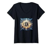 Donna Bitcoin Logo Chip Matematica Tecnica Informatica Industria Maglietta con Collo a V