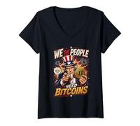 Donna Bitcoin Patriot - We The People Crypto Maglietta con Collo a V