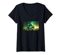 Donna Bitcoin robot macchina verde futuro tecnica Maglietta con Collo a V
