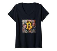 Donna Bitcoin Satoshi Cosa Here Maglietta con Collo a V