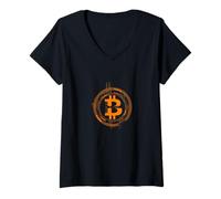 Donna Bitcoin Simbolo Logo Grande Codice Informatica Maglietta con Collo a V