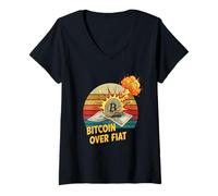 Donna Bitcoin su fiat decentralizzato libertà di denaro sicuro bitcoin Maglietta con Collo a V