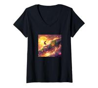 Donna Bitcoin Surfer Onda Oceano Spiaggia Sport Maglietta con Collo a V