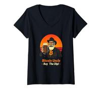 Donna Bitcoin Uncle Art Family Blockchain Regalo Wise HODL Bitcoin Maglietta con Collo a V