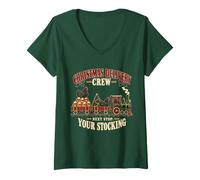 Donna Black Australorp Chicken Funny Christmas Train Crew Maglietta con Collo a V