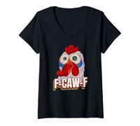 Donna Black Bird, F-Caw-F Funny Chicken Imitating Goth Black Crow Maglietta con Collo a V