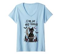 Donna Black Cat Gatto Gotico Humor Luna Sarcastico Witchy Bat Maglietta con Collo a V