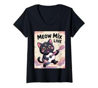 Donna Black Cat Guitar Rock Kawaii Goth Girl Vestiti Rosa Goth Maglietta con Collo a V