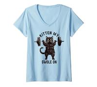 Donna Black Cat Training, Deadlift, Kitten My Swole On Funny Maglietta con Collo a V