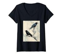 Donna Black Crow Estetica Witchy Raven Art, Dark Academia Maglietta con Collo a V