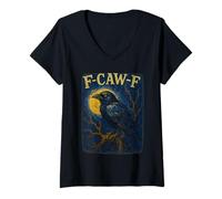 Donna Black Crow F-Caw-F Black Bird Maglietta con Collo a V