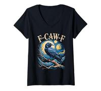Donna Black Crow F-Caw-F Black Bird Starry Night Van Gogh Maglietta con Collo a V