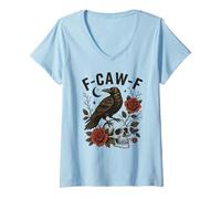 Donna Black Crow F-Caw-F Funny Halloween Moon Gothic Adult Humor Maglietta con Collo a V