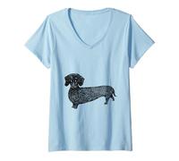 Donna Black Dachshund Maglietta con Collo a V