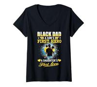 Donna Black Dad A Son's First Hero A Daughter's First Love Fathers Maglietta con Collo a V