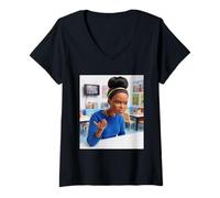 Donna Black Doll Tshirt Humor Divertente Meme Doll Face Maglietta con Collo a V