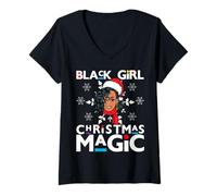 Donna Black Girl Christmas Magic Melanie Donne Pelle Marrone Ragazze Maglietta con Collo a V