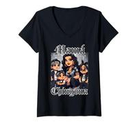 Donna Black Haired Chula Chola La Mama Mas Chingona Curvy Mom Maglietta con Collo a V