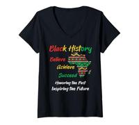 Donna Black History Believe Raggiungere Successo Uomini africani Donne Bambini Maglietta con Collo a V
